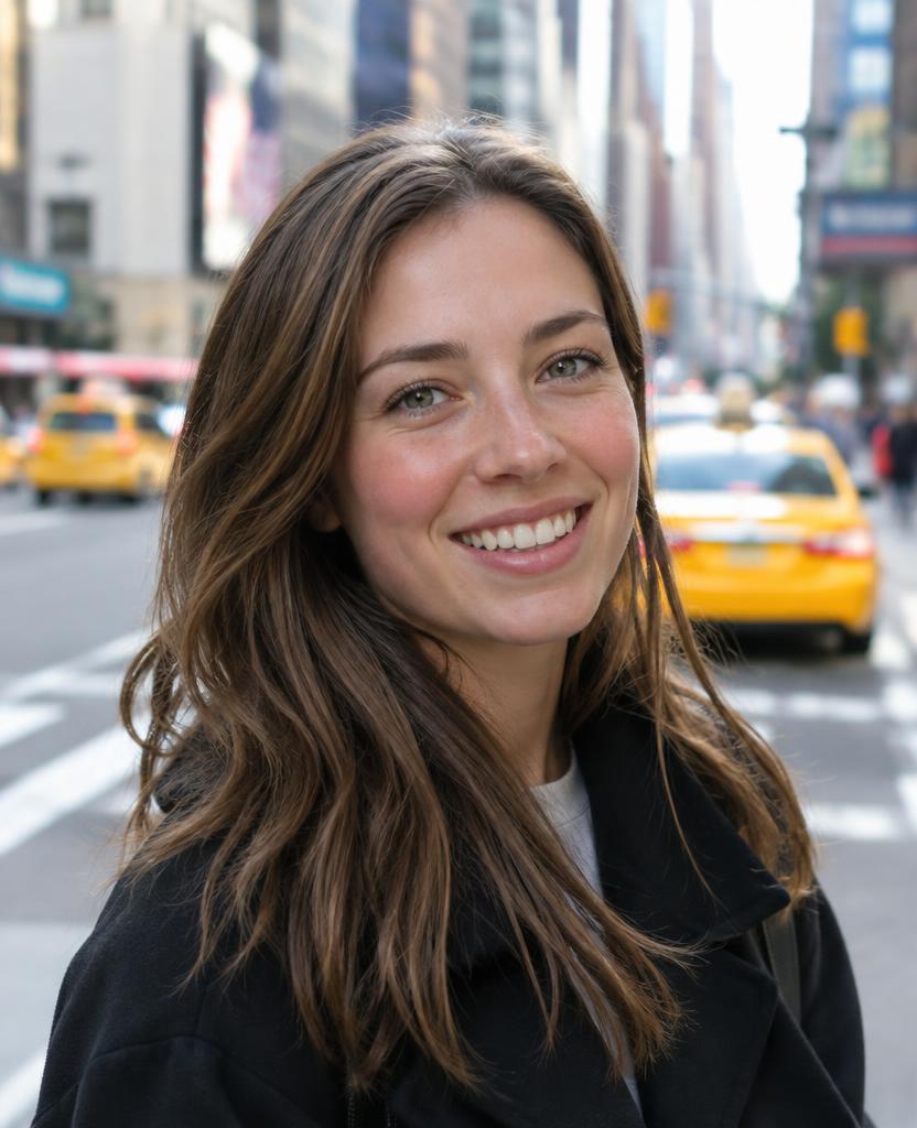 Portrait of a smiling woman on a New York City street