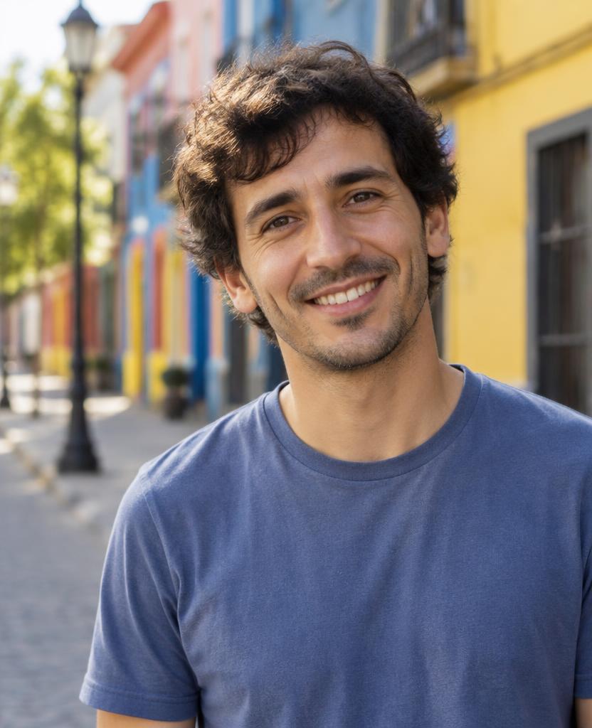 Portrait of a smiling man on a colourful Buenos Aires street
